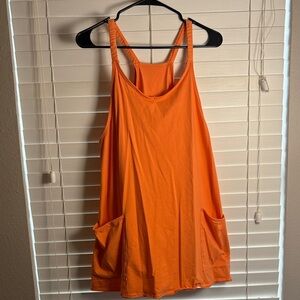 Bright Orange Overall Dress with Pockets